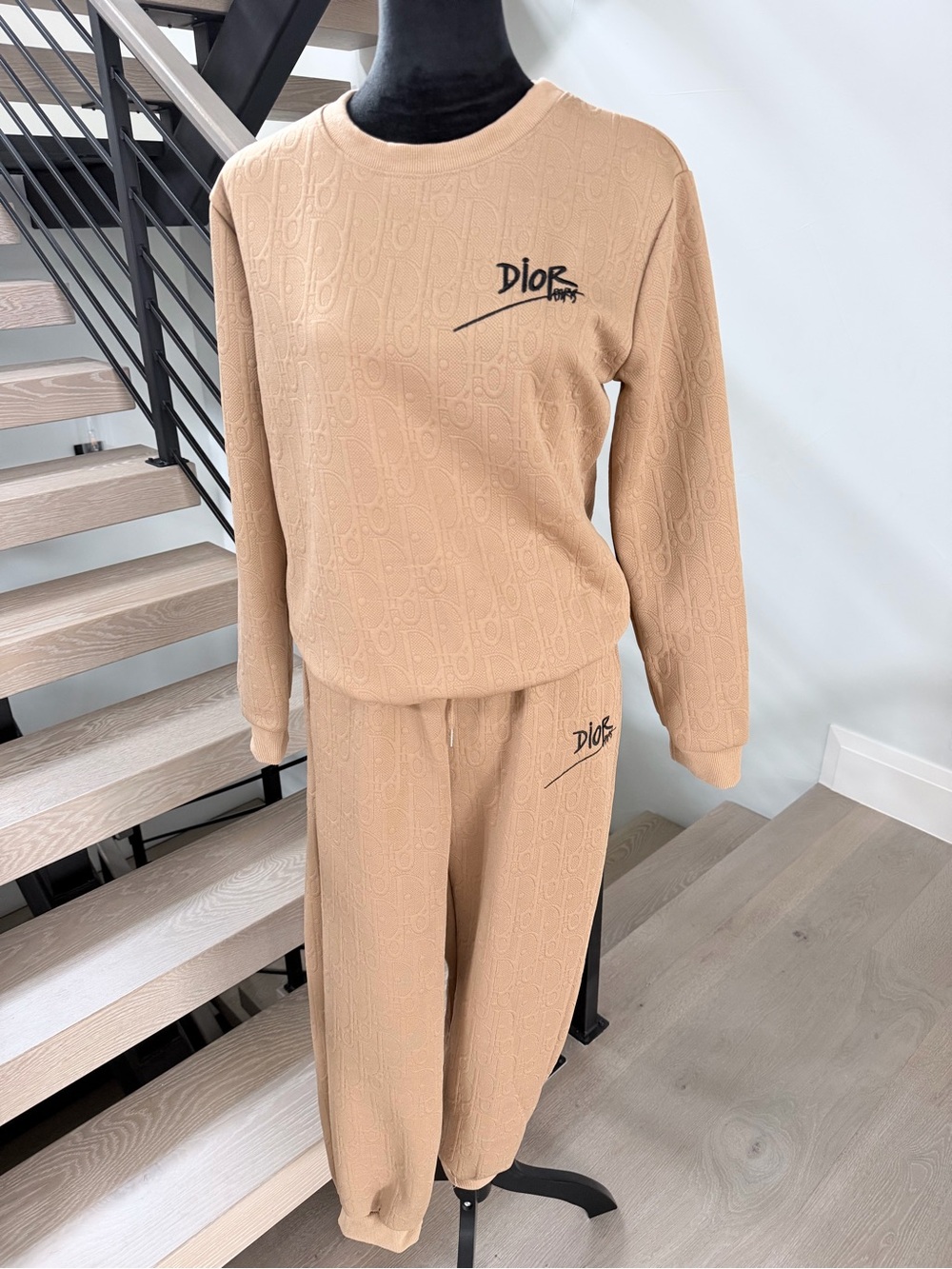 Dior Beige Embossed Logo Sweater Tracksuit Set with pants size M - Picture 3 of 6